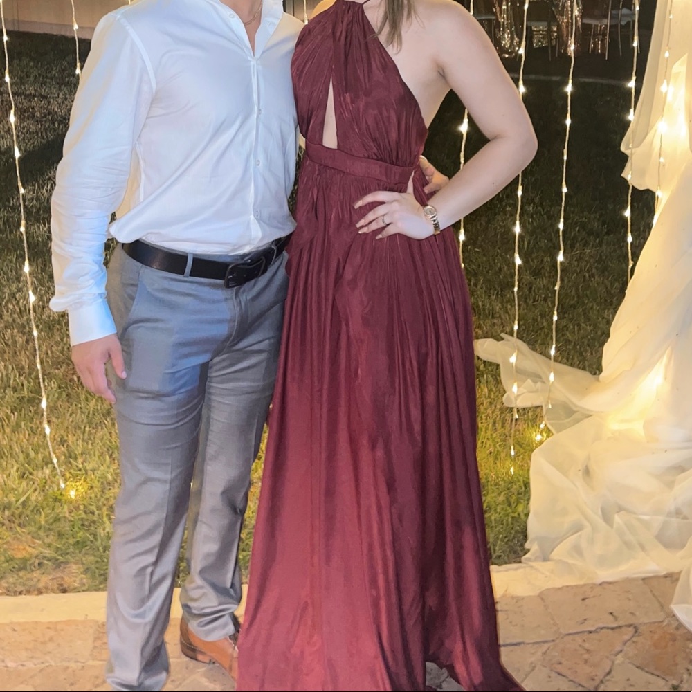 Maroon Halter Top Formal Dress
